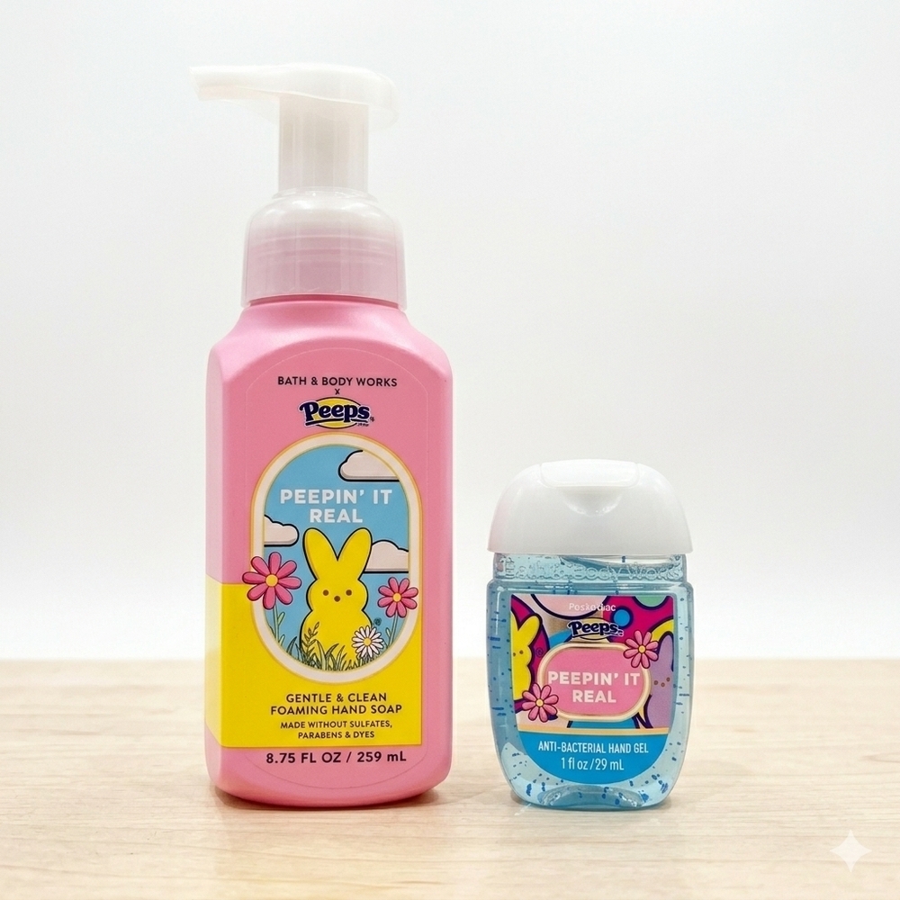 Bath & Body Works Peepin' It Real Pink Foaming Hand Soap & Blue Hand Gel Duo